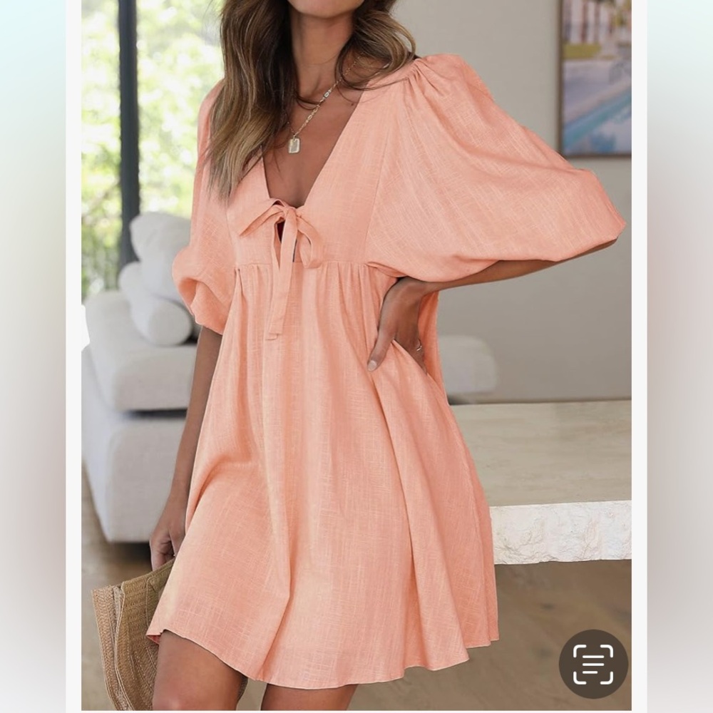 NWT DOSE pink V-neck loose fit 1/3 lantern sleeve mini summer dress size XL